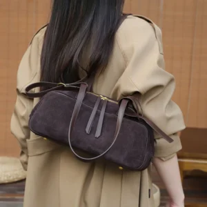 cowhide suede genuine leather underarm shoulder bags for women 2025 luxury designer bowling totes work ladies handbags