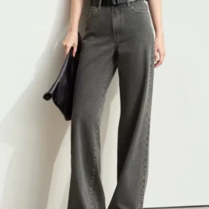 minimalism denim pants for women new basic retro cotton floor length jeans loose female wide leg pants 12443226