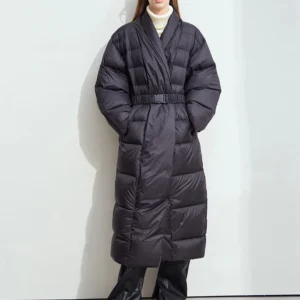 long down coats 2025 new warm with belt down jacket women's winter outerwear v neck long sleeve thicken top jacket 12424002