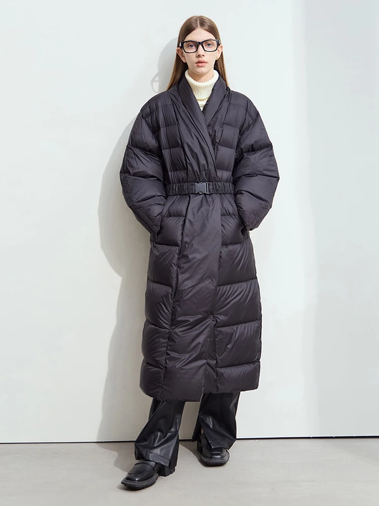 long down coats 2025 new warm with belt down jacket women's winter outerwear v neck long sleeve thicken top jacket 12424002