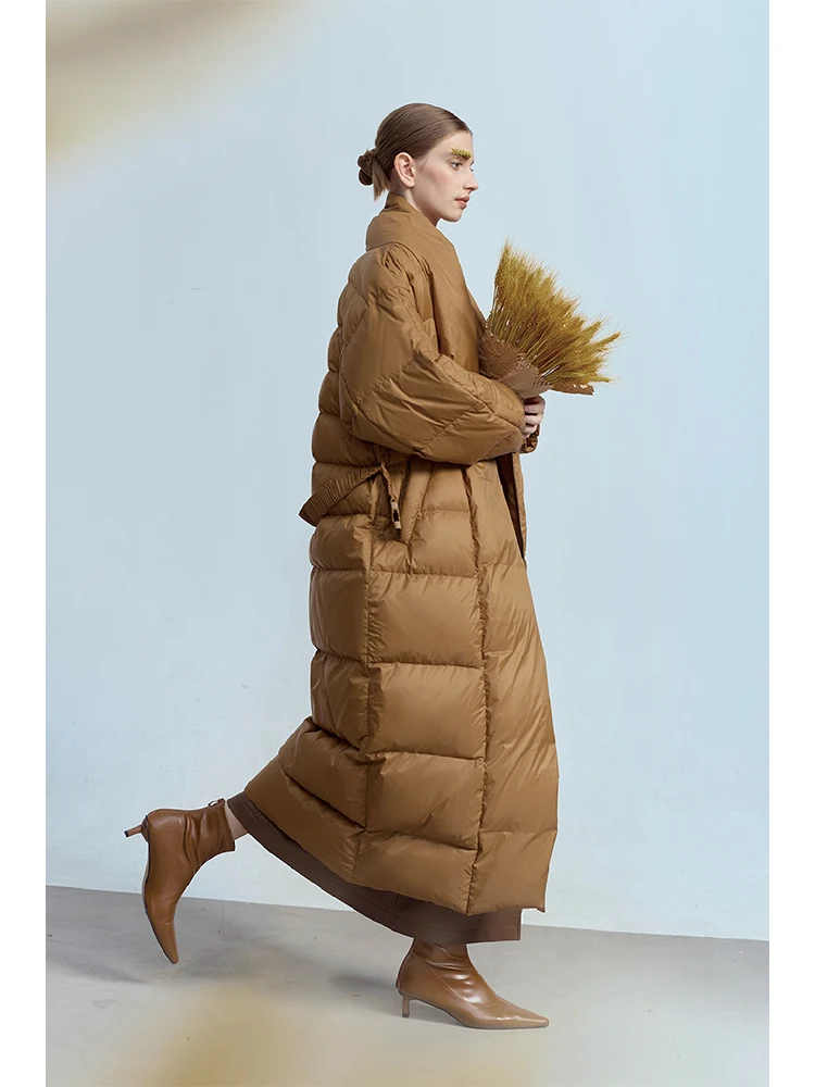 long down coats 2025 new warm with belt down jacket women's winter outerwear v neck long sleeve thicken top jacket 12424002