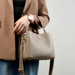 cow genuine leather bucket tote handbags for women 2025 luxury designer wide strap work ladies shoulder crossbody bags