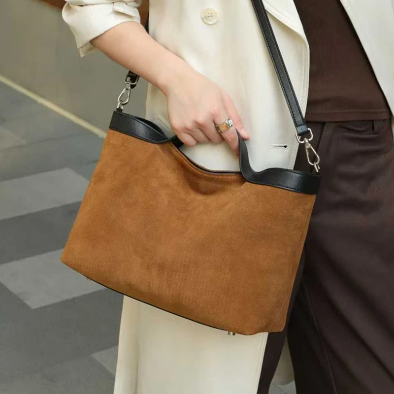 cowhide suede genuine leather tote handbags for women 2025 luxury designer satchel work ladies shoulder crossbody bags