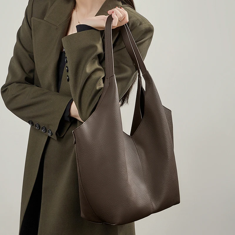 cowhide genuine leather large soft shoulder tote bags for women 2026 luxury designer hobo shopper work ladies handbags