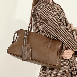 cowhide genuine leather underarm shoulder bags for women 2025 luxury designer top handle bowling tote ladies handbags