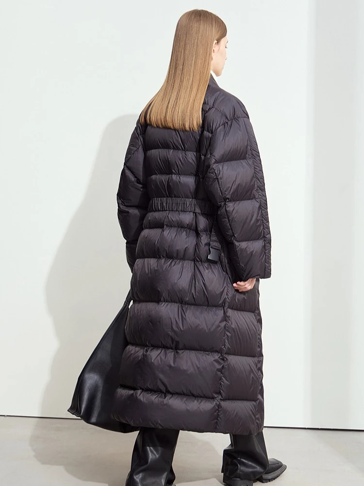 long down coats 2025 new warm with belt down jacket women's winter outerwear v neck long sleeve thicken top jacket 12424002