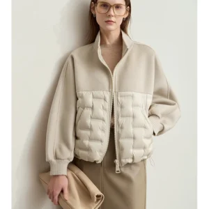 down coats 100% wool stand collar loose spliced jackets for woman 2025 winter warm new casual versatile jacket 12454007