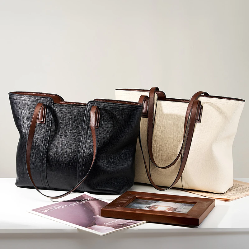 cowhide genuine leather large tote bags for women 2025 luxury designer office work shoulder bag shopper ladies handbags
