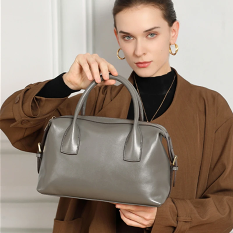 cowhide genuine leather pillow tote handbags for women 2026 luxury designer bowling work ladies shoulder crossbody bags