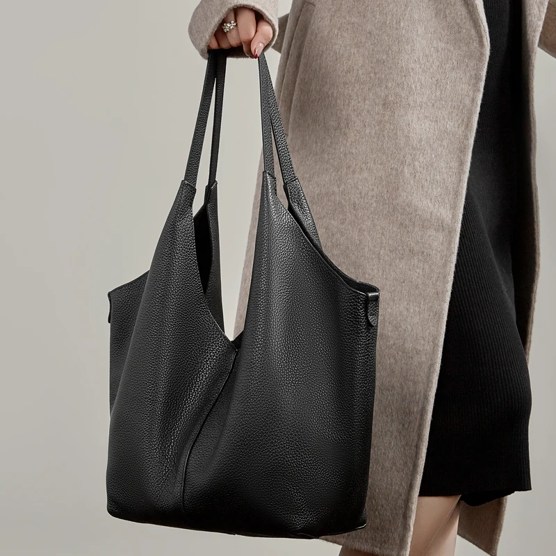 cowhide genuine leather large soft shoulder tote bags for women 2026 luxury designer hobo shopper work ladies handbags