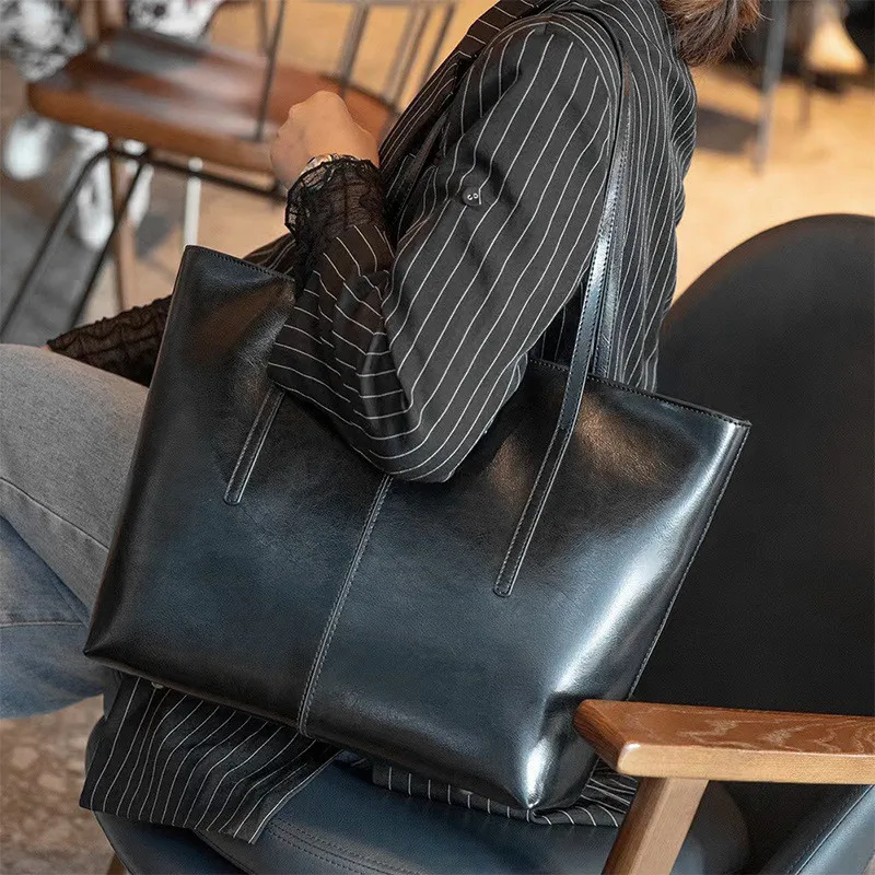 cowhide genuine leather large tote bags for women 2026 luxury designer commuter shoulder bags shopper ladies handbags