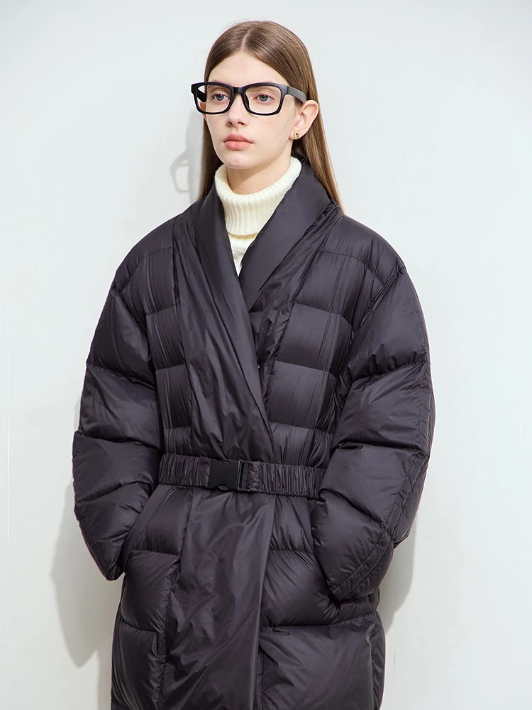 long down coats 2025 new warm with belt down jacket women's winter outerwear v neck long sleeve thicken top jacket 12424002