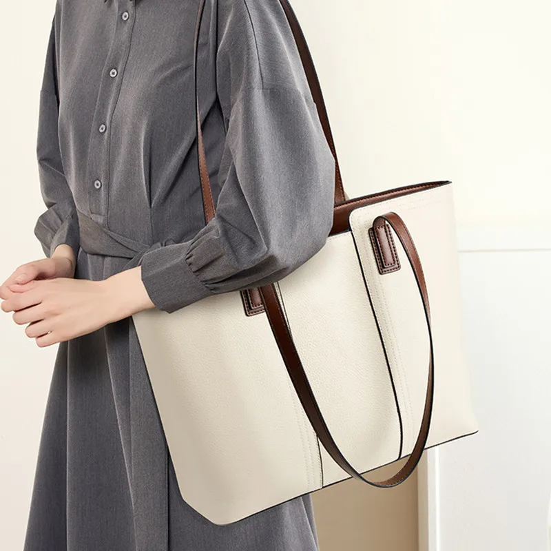 cowhide genuine leather large tote bags for women 2025 luxury designer office work shoulder bag shopper ladies handbags