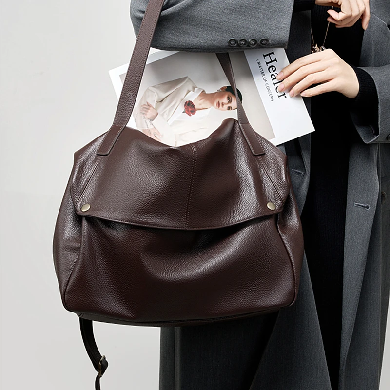 cowhide genuine leather soft large hobo shoulder bags for women 2025 luxury designer big messenger tote ladies handbags