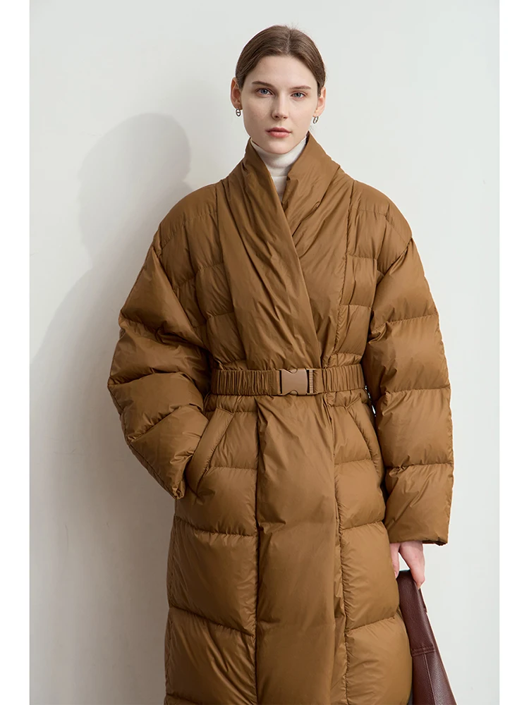 long down coats 2025 new warm with belt down jacket women's winter outerwear v neck long sleeve thicken top jacket 12424002