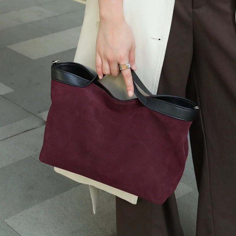 cowhide suede genuine leather tote handbags for women 2025 luxury designer satchel work ladies shoulder crossbody bags