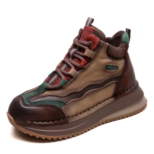 2026 women boots autumn winter mixed colors genuine cow leather warm ankle boots ladies high top casual sneakers shoes