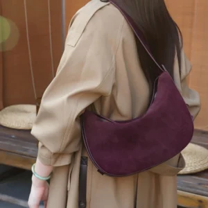suede genuine leather hobo shoulder bags for women 2025 luxury designer crescent crossbody purses work ladies handbags