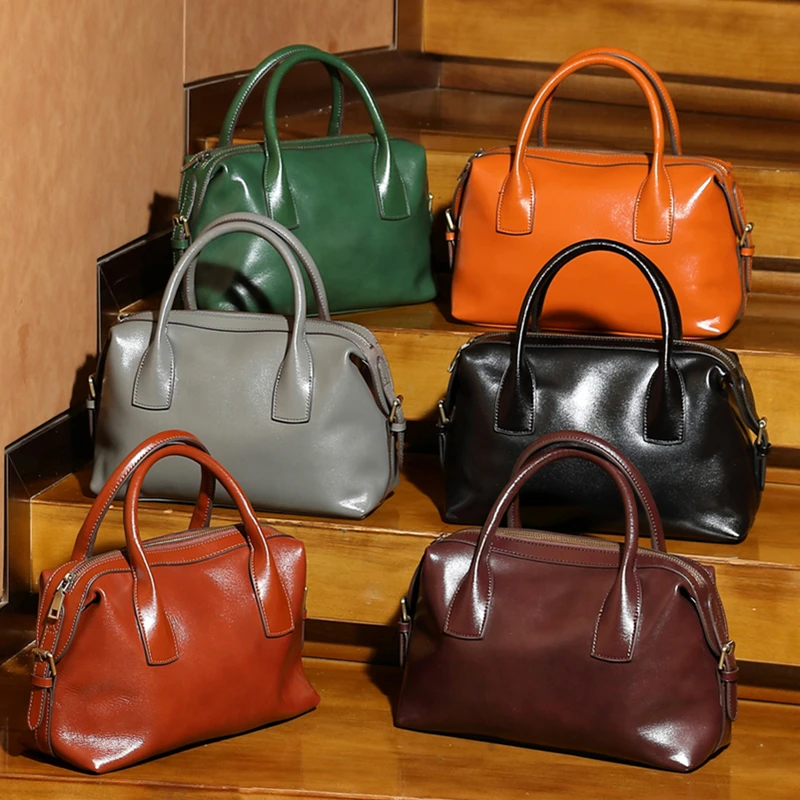 cowhide genuine leather pillow tote handbags for women 2026 luxury designer bowling work ladies shoulder crossbody bags