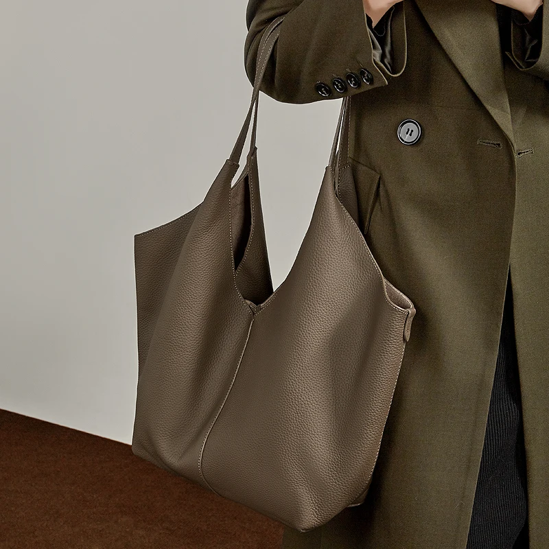 cowhide genuine leather large soft shoulder tote bags for women 2026 luxury designer hobo shopper work ladies handbags