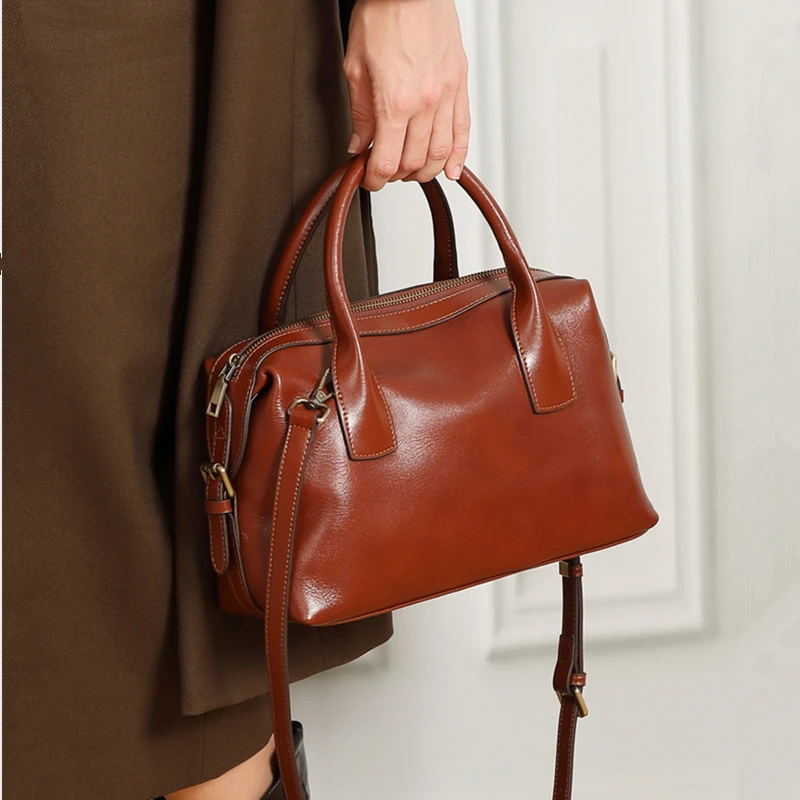 cowhide genuine leather pillow tote handbags for women 2026 luxury designer bowling work ladies shoulder crossbody bags