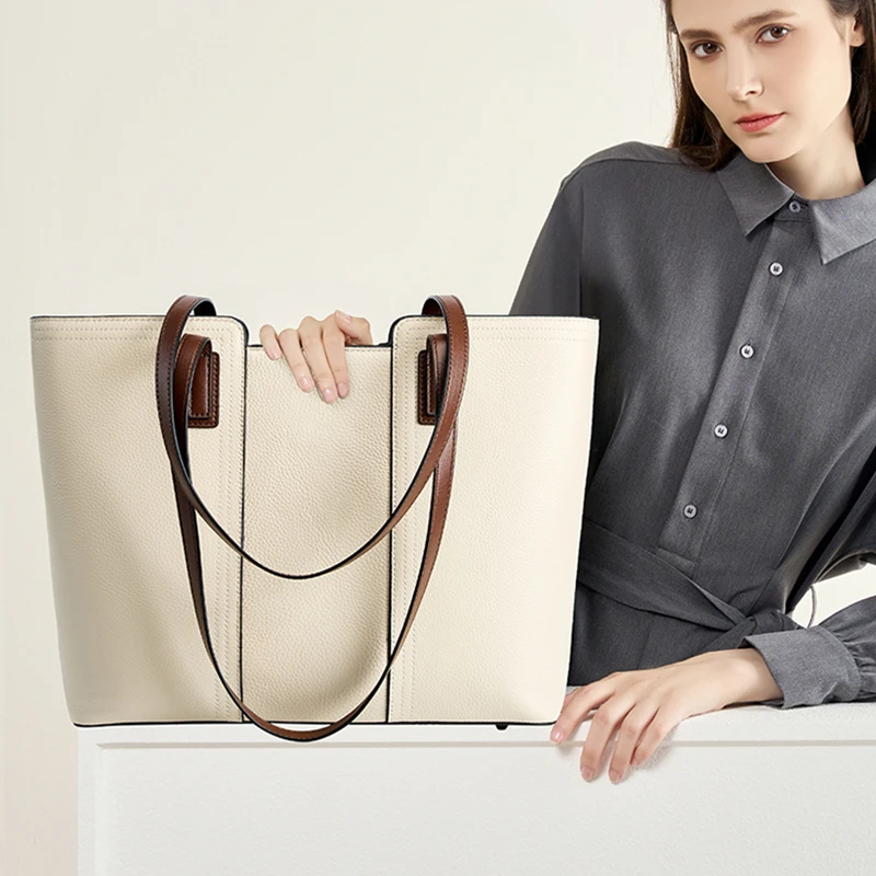 cowhide genuine leather large tote bags for women 2025 luxury designer office work shoulder bag shopper ladies handbags