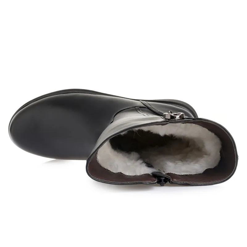 Big Size 35-43 Women Snow Boots Winter Thick Wool Warm Mid Calf Boots Women Fashion Soft Leather Low Wedge Cotton Boots - Image 4