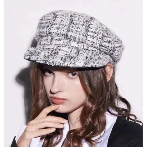 New Fashion Tweed Newsboy Caps for Women Winter Thick Warm Hats Autumn Plaid Caps