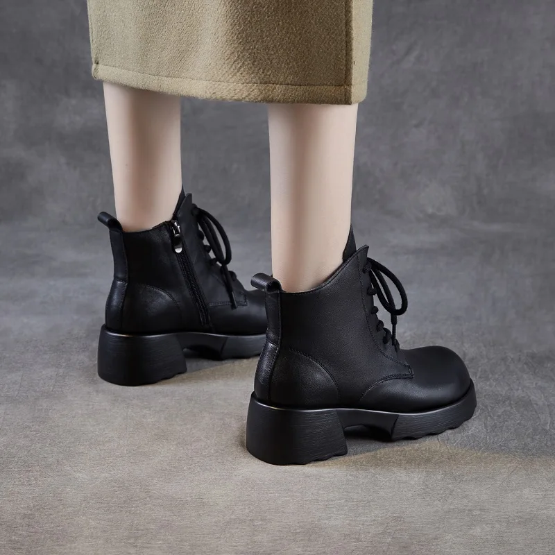 Fashion Autumn Winter Women Thick Heel Ankle Boots Luxury Design Cow Genuine Leather Chunky Platform Trend Casual Boots - Image 5