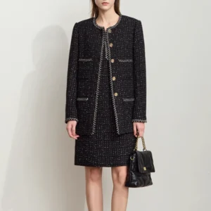 Minimalist Woolen Coat Elegant O-Neck Plaid Medium Long Women's Clothing Loose Long Sleeves Warm Women's Outerwear 12443074