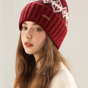 Autumn Winter Knitted Beanie for Women and Men, Wool Blend Diamond Lattice Warm Hat, Outdoor Ear Protection for Large Head