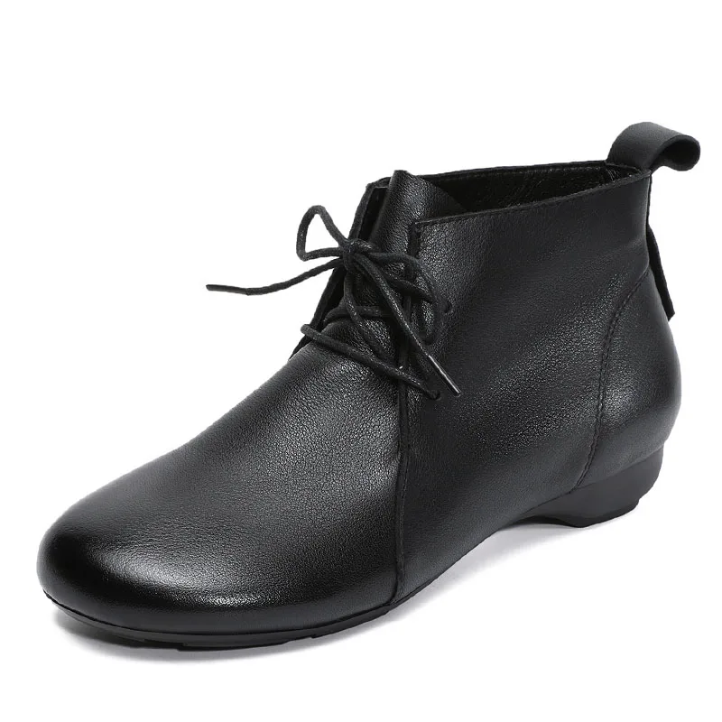 Luxury Design Cow Genuine Leather Ankle Boots For Women Handmade Retro Low Heel Soft Soled Winter Casual Short Boots