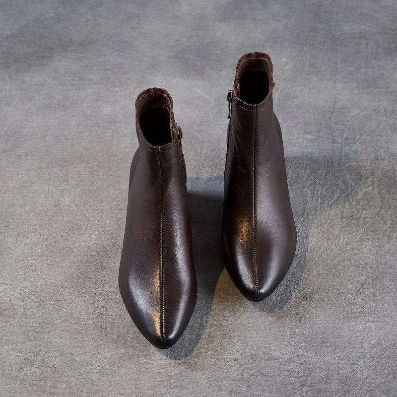 2026 Fashion Pointed Toe Ankle Boots For Women Cow Genuine Leather Thick Heel Side Zipper Trend Retro Casual Short Boots - Image 2