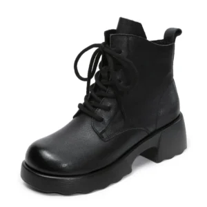 Fashion Autumn Winter Women Thick Heel Ankle Boots Luxury Design Cow Genuine Leather Chunky Platform Trend Casual Boots