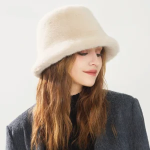 Solid Color Imitation Mink Plush Bucket Hat Flat Cap Korean Style Simple Fashion Winter Warm Hat