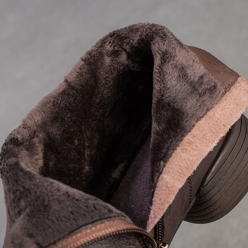 Retro Style Genuine Cow Leather Ankle Boots For Women Winter Warm Shoes Low Thick Heel Side Zipper Casual Short Boots - Image 2