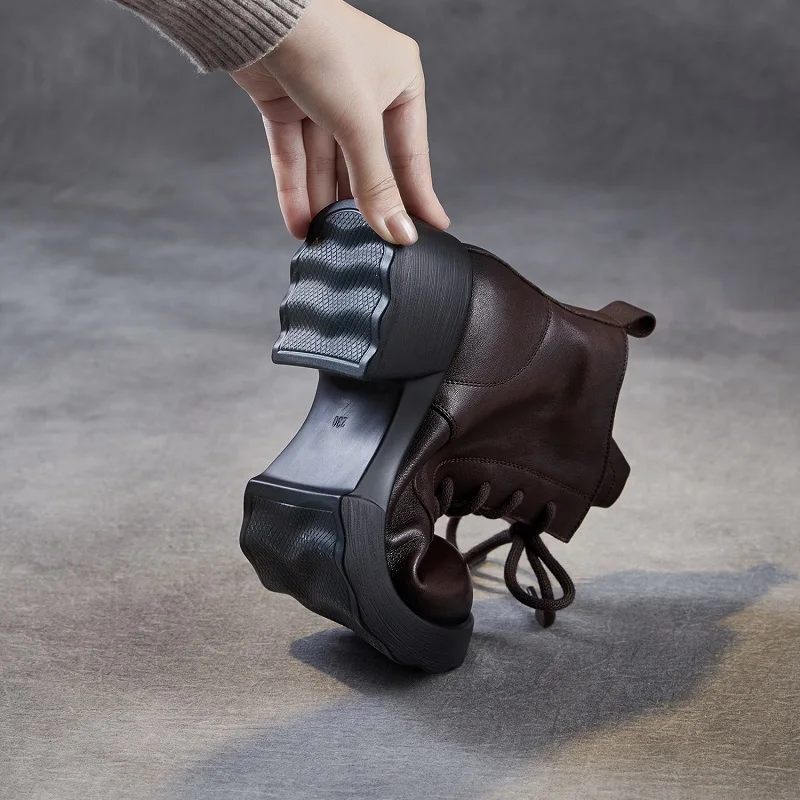 Fashion Autumn Winter Women Thick Heel Ankle Boots Luxury Design Cow Genuine Leather Chunky Platform Trend Casual Boots - Image 2