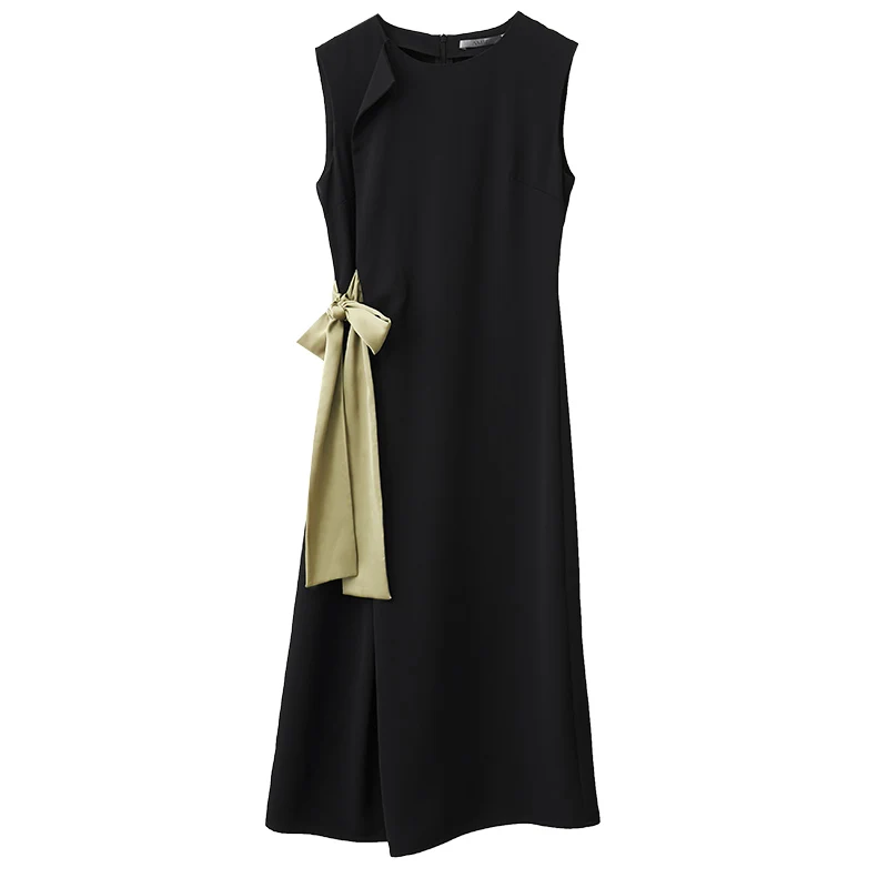 Sleeveless Women's Dress 2026 Summer New Color Block Tie Detail O-Neck Elegant Office Casual Midi Womens Dresses - Image 5