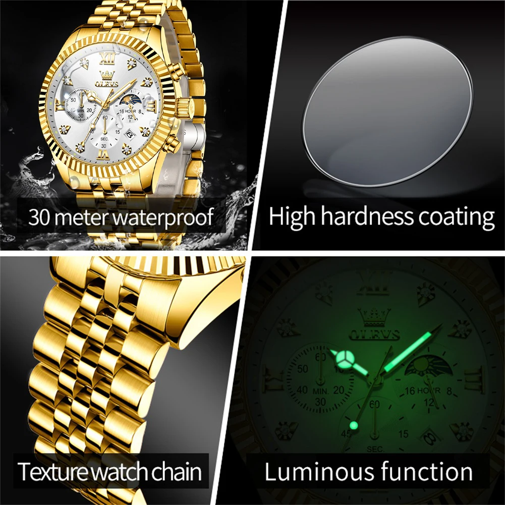 Men’s Watch Original Quartz Wristwatch Chronograph Zircon Scale Waterproof Luminous Watches For Men Three Small Dial - Image 3
