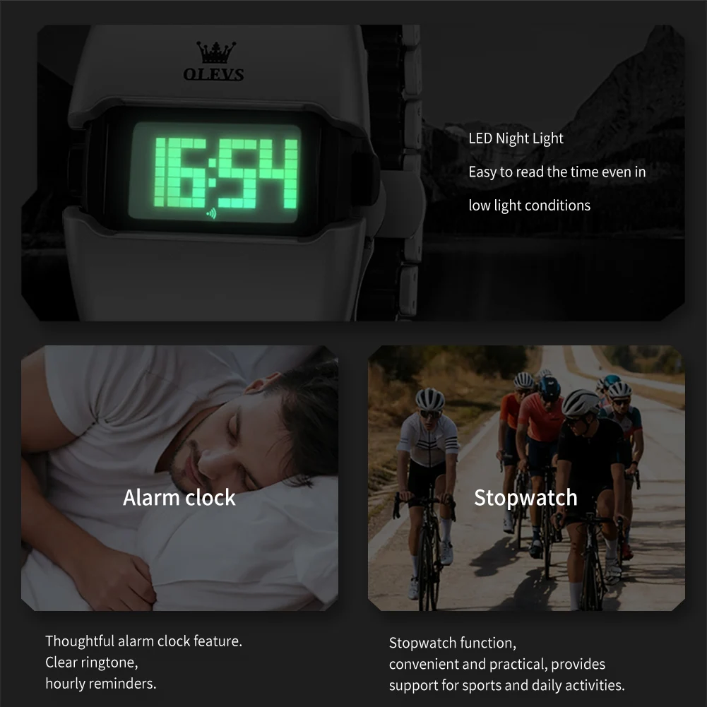 Digital Watch Stylish Classic Original Electronic Movement LED Night Light Alarm Clock Stopwatch Function Watch - Image 5