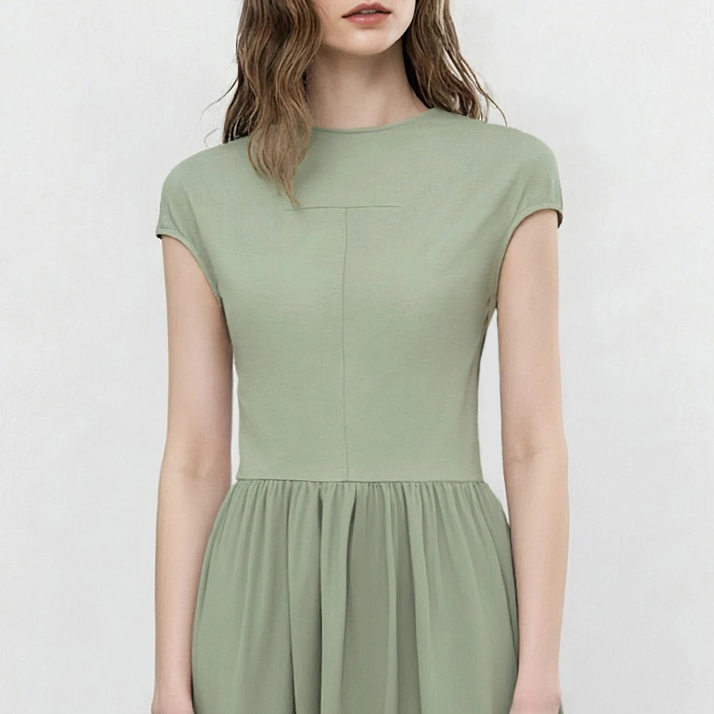 Women's Dress 2026 Summer New Round Neck Chiffon Patchwork Midi Dress Office Casual Short Sleeve Woman Clothing - Image 4