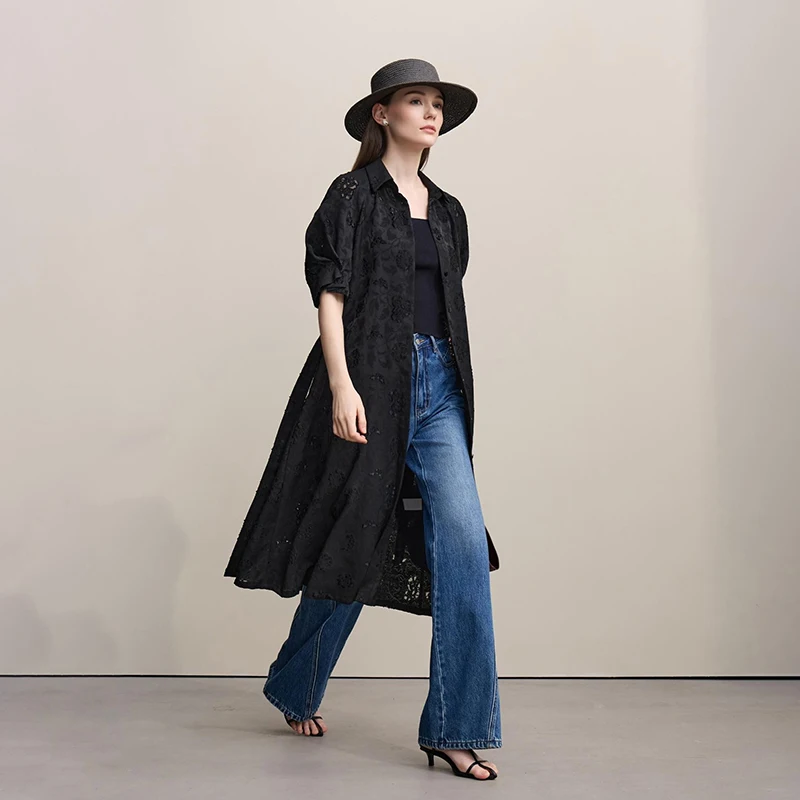 Women's Dress 2026 Spring New Casual A-Line Loose Long Dress Women's Embroidery Short Sleeve Belted Woman Clothing - Image 3