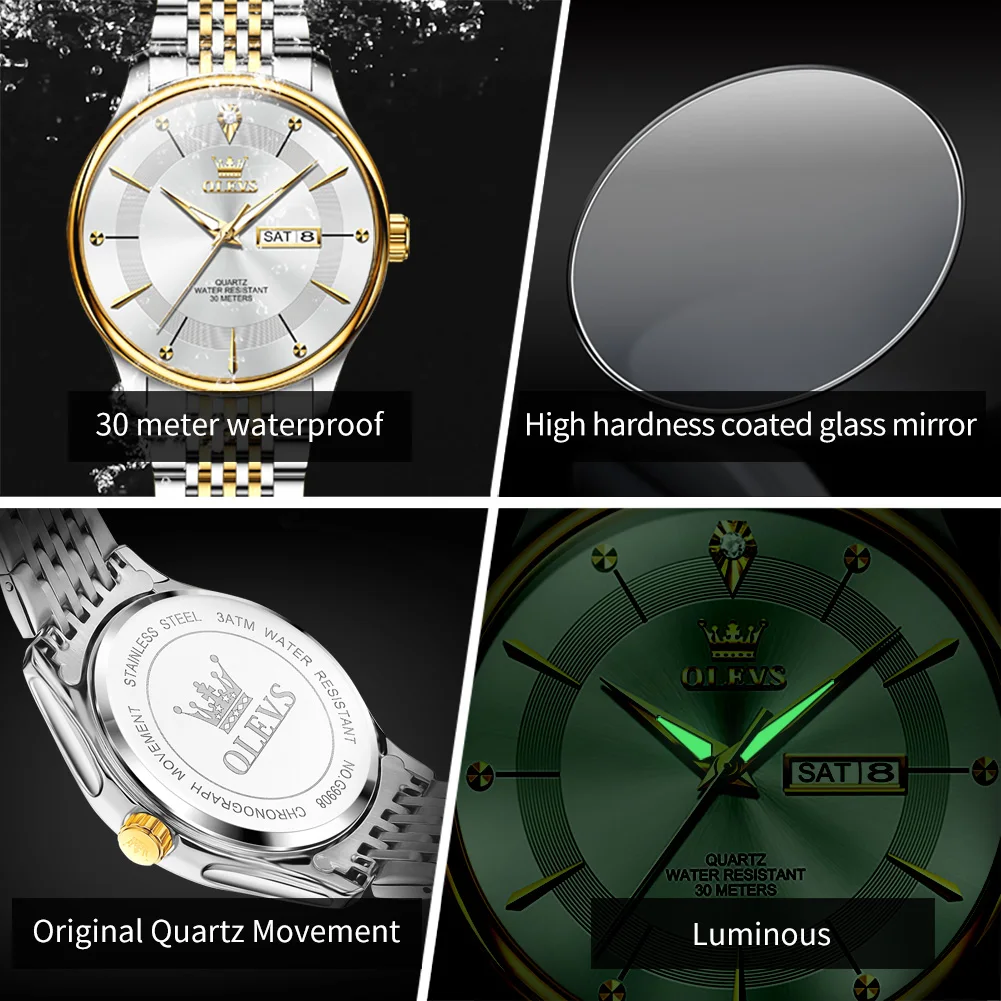 Men's Watches Business Simply Original Quartz Watch for Man Waterproof Stainless Steel Luminous Hands Date Week - Image 5