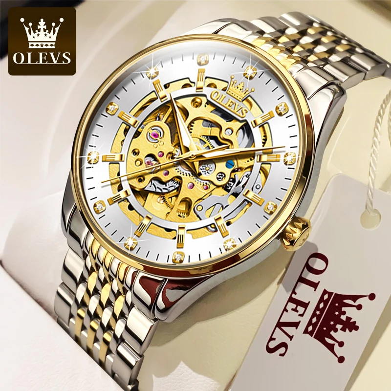 Men's Watches Luxury Gold Skeleton Automatic Mechanical Wrist Watch for Man Waterproof Stainless Steel Luminous Business - Image 2