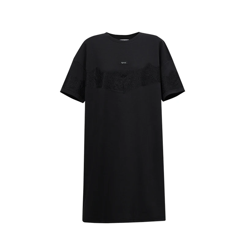 Women's Dress 2026 Summer New Lace Splicing O-Neck Drop Shoulder Short Sleeve Cotton Casual Loose Woman Dresses - Image 4