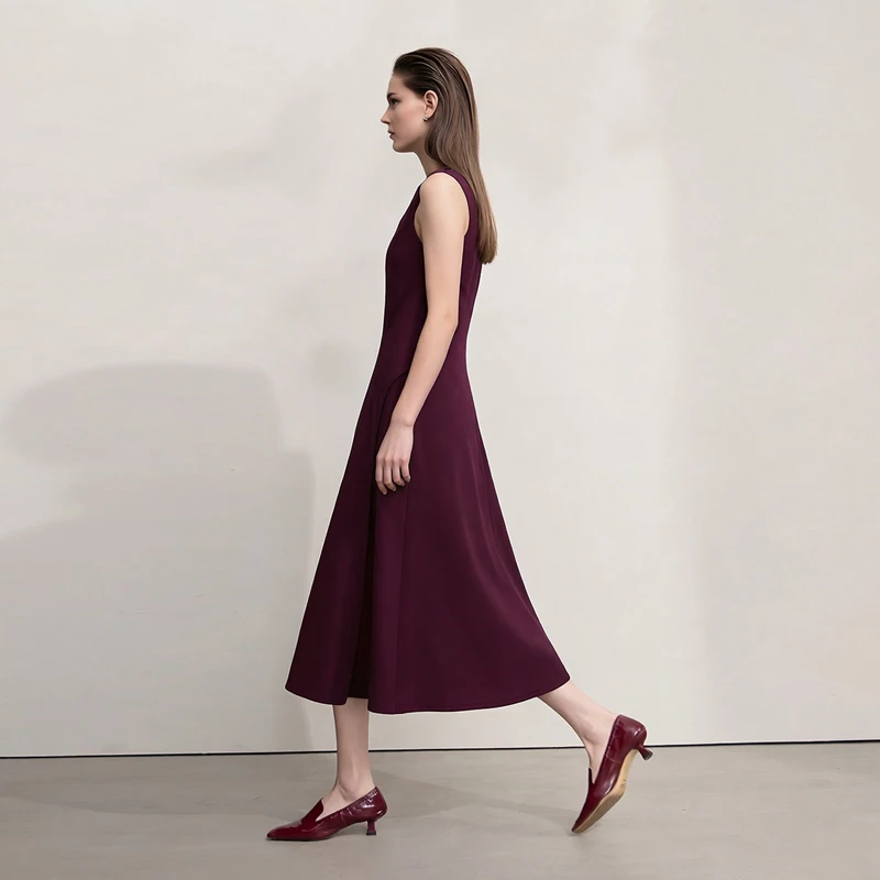 Women's Sleeveless Dress 2026 Summer New Round Neck Fitted Waist With Slit Elegant Casual Midi Dress For Women - Image 4