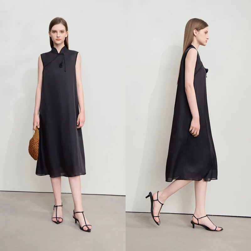 Minimalist Mulberry Silk Cotton Dress Women 2026 Summer New Chinese Style Sleeveless A-Line Elegant Evening Dresses - Image 3