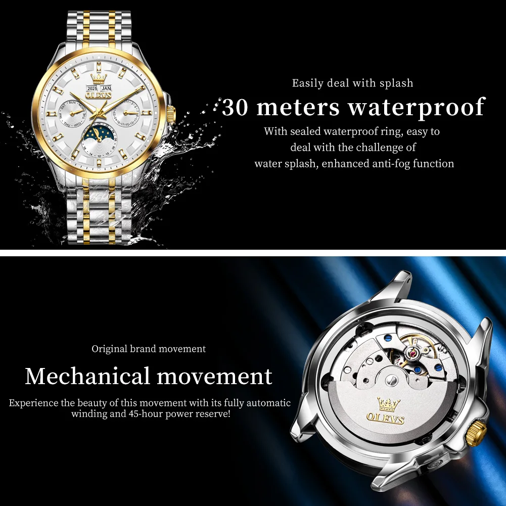 New Mens Watch Luxury Automatic Mechanical Watches For Man Moon Phase Waterproof Luminous Steel Watch Gift Box Reloj - Image 5