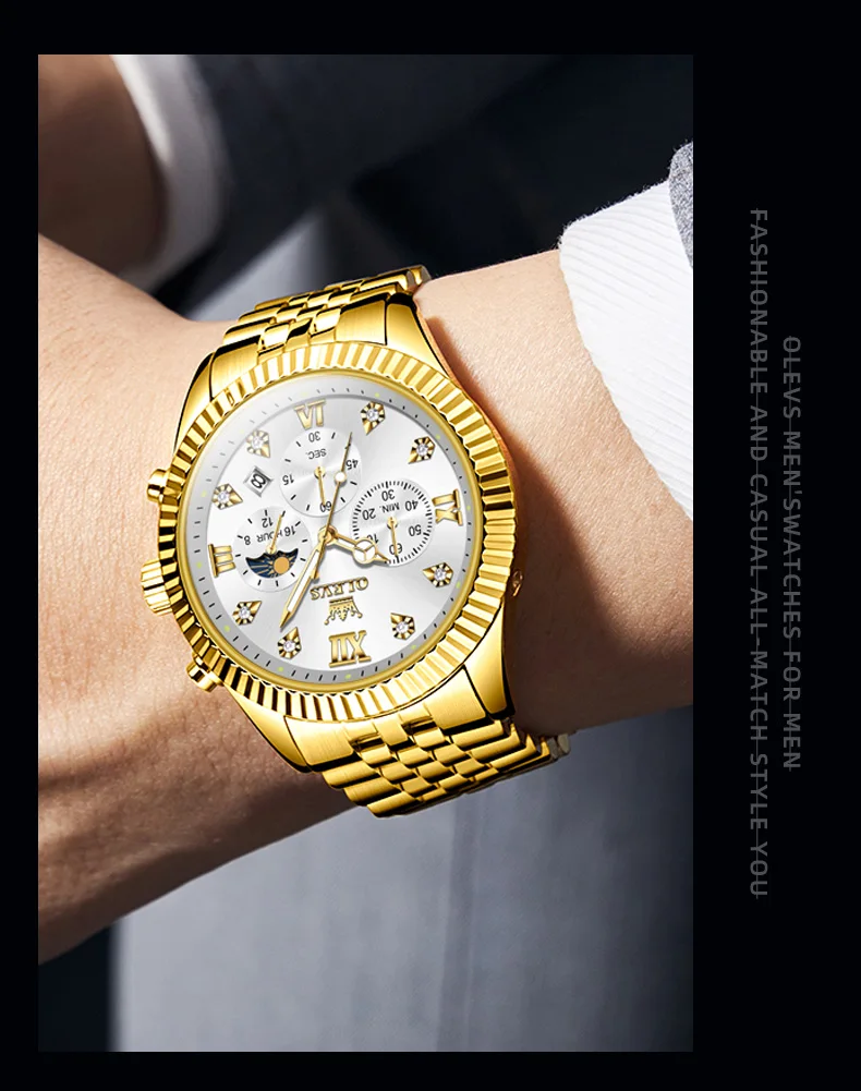 Men’s Watch Original Quartz Wristwatch Chronograph Zircon Scale Waterproof Luminous Watches For Men Three Small Dial - Image 6
