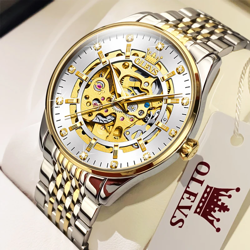 Men's Watches Luxury Gold Skeleton Automatic Mechanical Wrist Watch for Man Waterproof Stainless Steel Luminous Business - Image 7